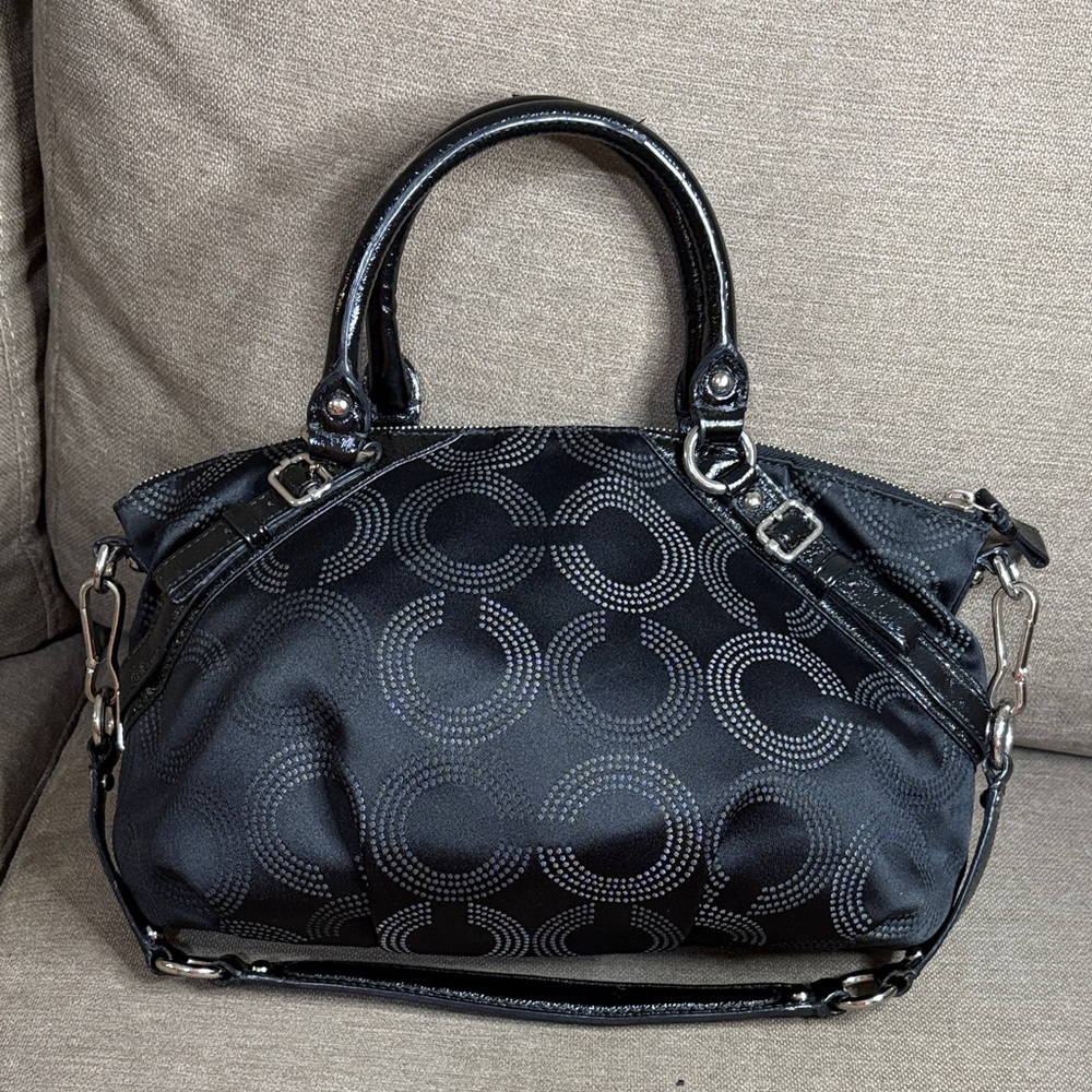 Coach Black Signature Dome Satchel with Patent Trim - Picture 3 of 12